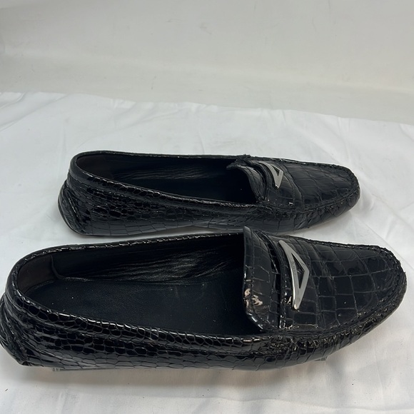 Prada Sz 9.5 Black Crocodile Embossed Patent Leather Driving Moccasins Loafers - Picture 10 of 11